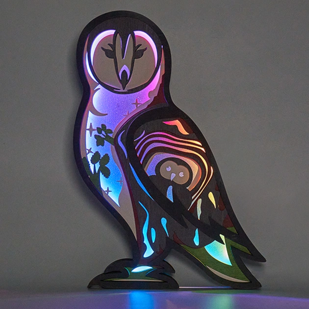 Owl Wooden Carving Gift, Suitable For Bedroom, Bedside, Desk, Exquisite Night Light