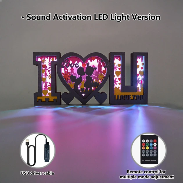IOU Wood Romantic Statue Lamp with Voice Control and Remote Control