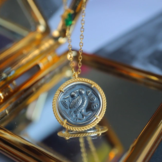 Athena, Goddess of Wisdom and Owl Coin Necklace