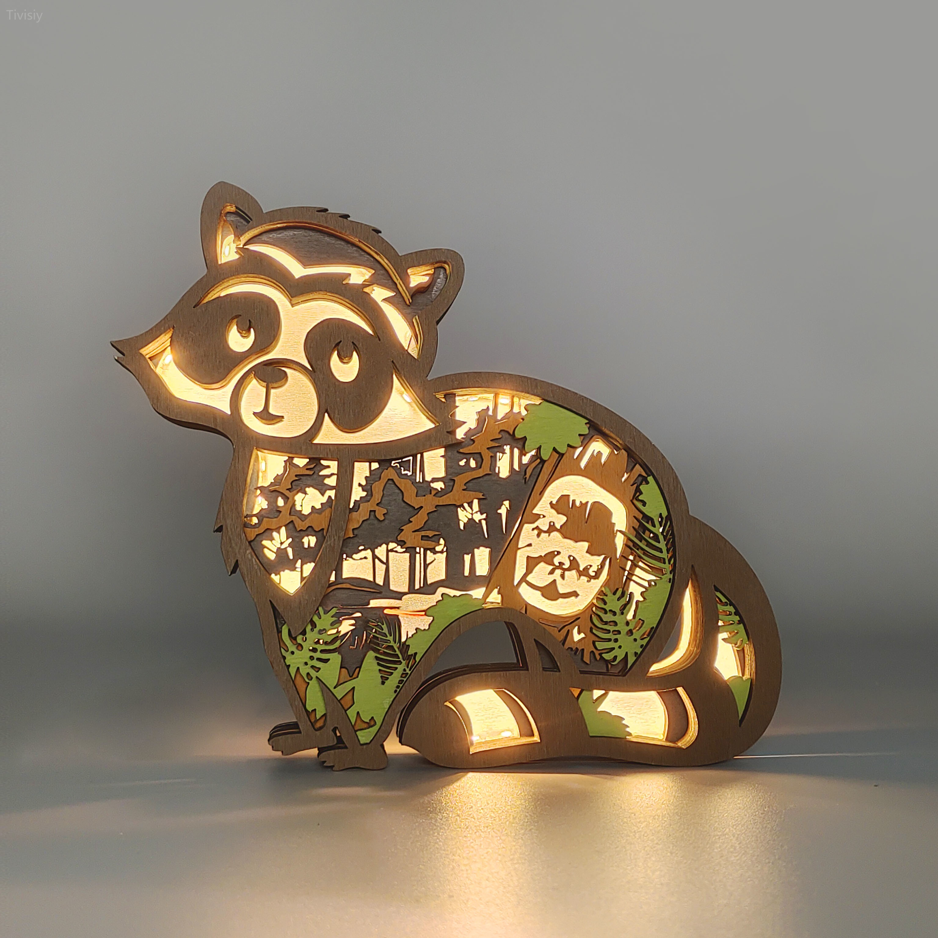 Famous Raccoon Wooden Night Light,Animal Lover, Wilderness Adventurer Gift, For Kids Girlfriend Wife
