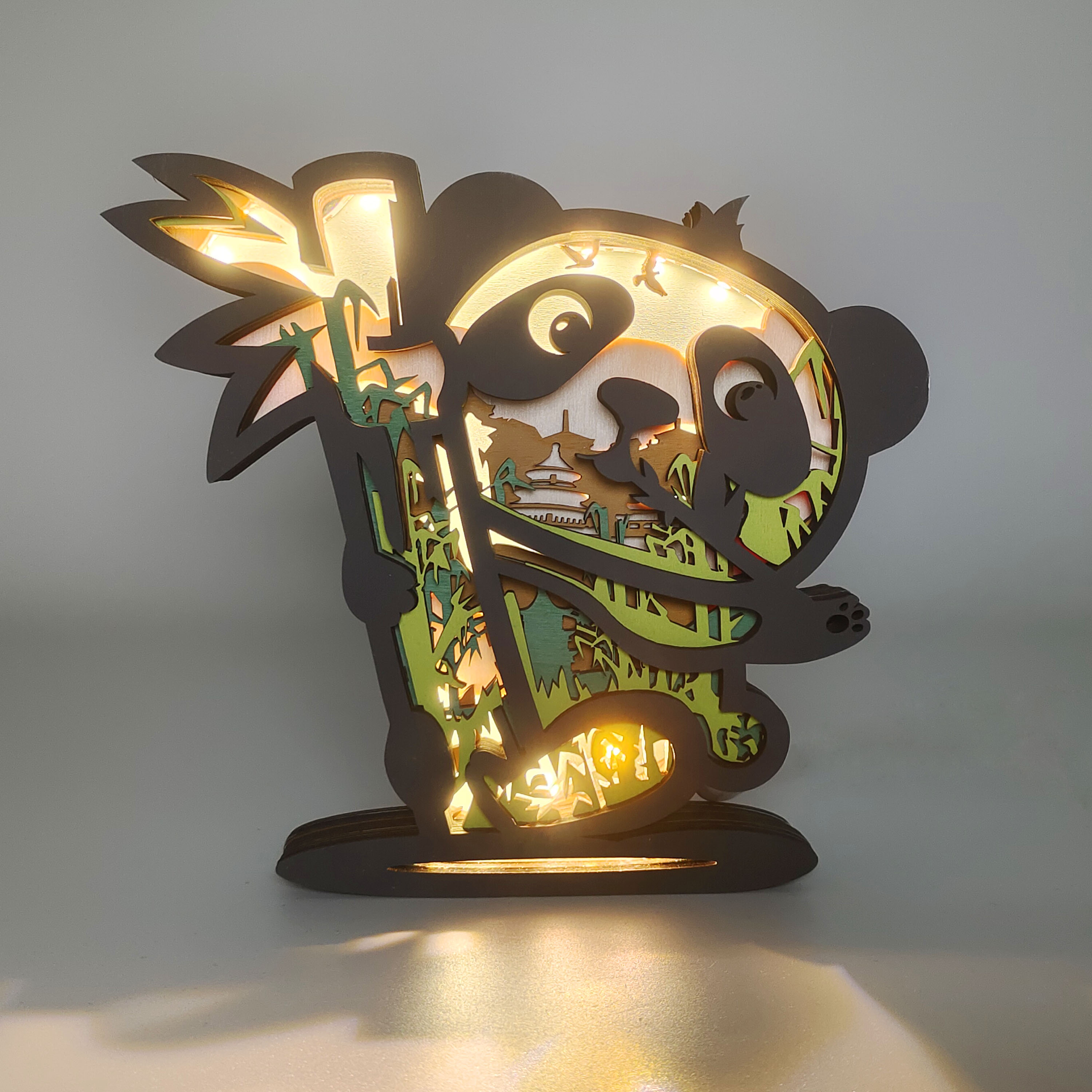 Cute Panda Wooden Night Light, Kids Room Bedroom Decor, Rare Animal Creative Gifts