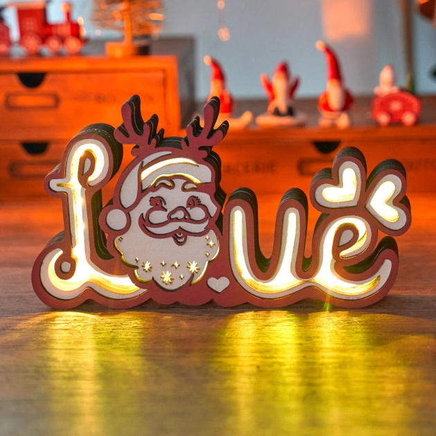 Love Santa Claus Music Box - Cake Wooden Night Light with App Control and Remote Control