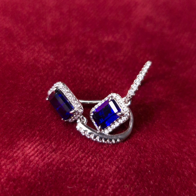 1CT Synthetic Sapphire Emerald Cut Earrings