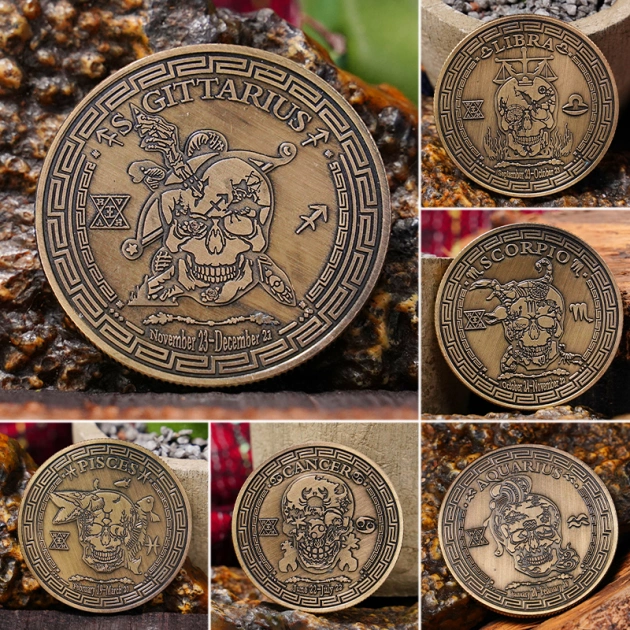 Skull 12 Zodiac Coins,Vintage