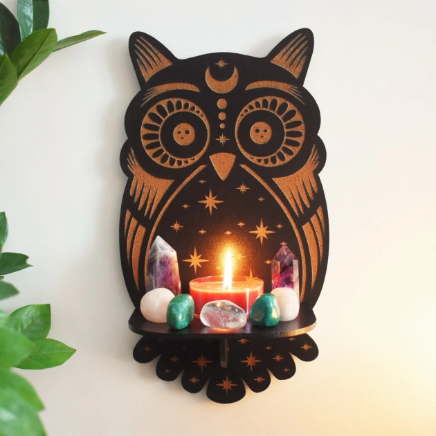 Celestial Owl Crystal Altar shelf