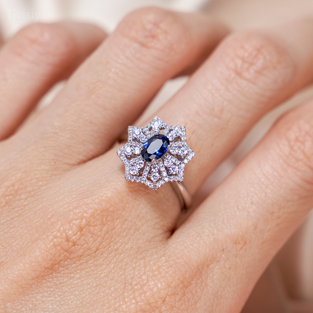 Blue Corundum Special Occasion Gem Stone Adjustable Ring, Engagement, Birthday Gifts, Anniversary