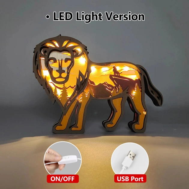 Lion Wooden Carving Light, Suitable For Bedroom, Bedside, Desk, Exquisite Night Light