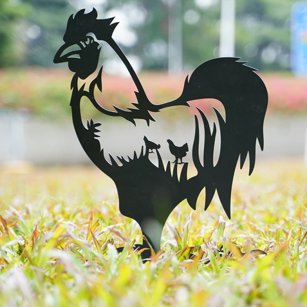 Garden Decor Art - Metal Rooster Silhouettes Lawn Ornaments, Festival Decorations