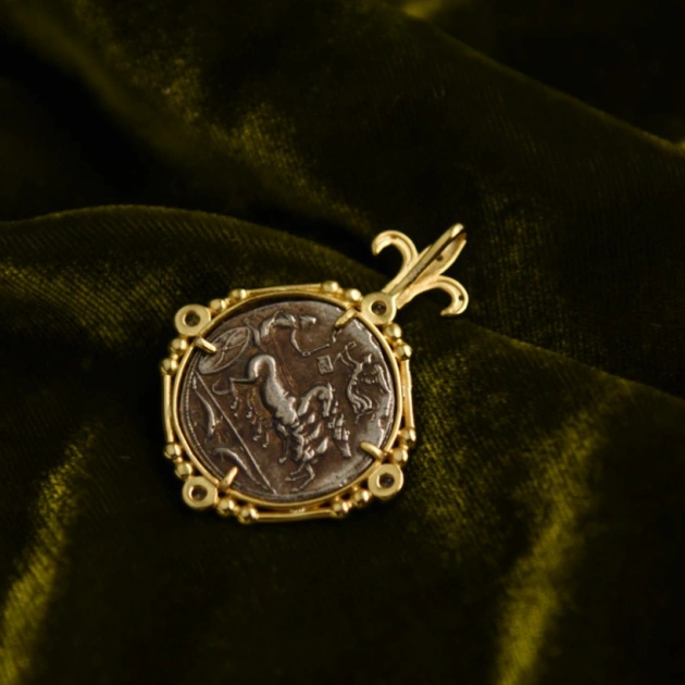 Persephone, Goddess of Spring's Bounty and Quadriga Coin Pendant