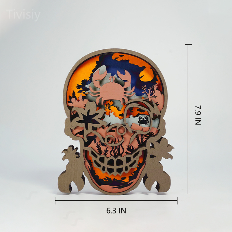 Cancer Skull Wooden Night Light, Skull Artwork, Must Have For Astrology Lovers, Exclusive Design