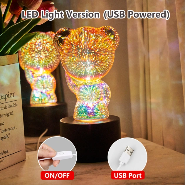 Artistic Fireworks Glass Lamp with 3D Bear
