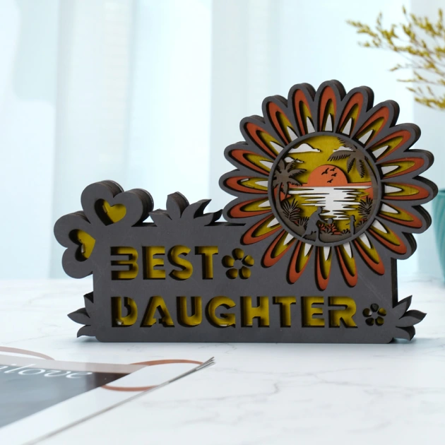 Best Daughter 3D Wooden Carving, Suitable for Home Decoration, Holiday Gift, APP and Remo