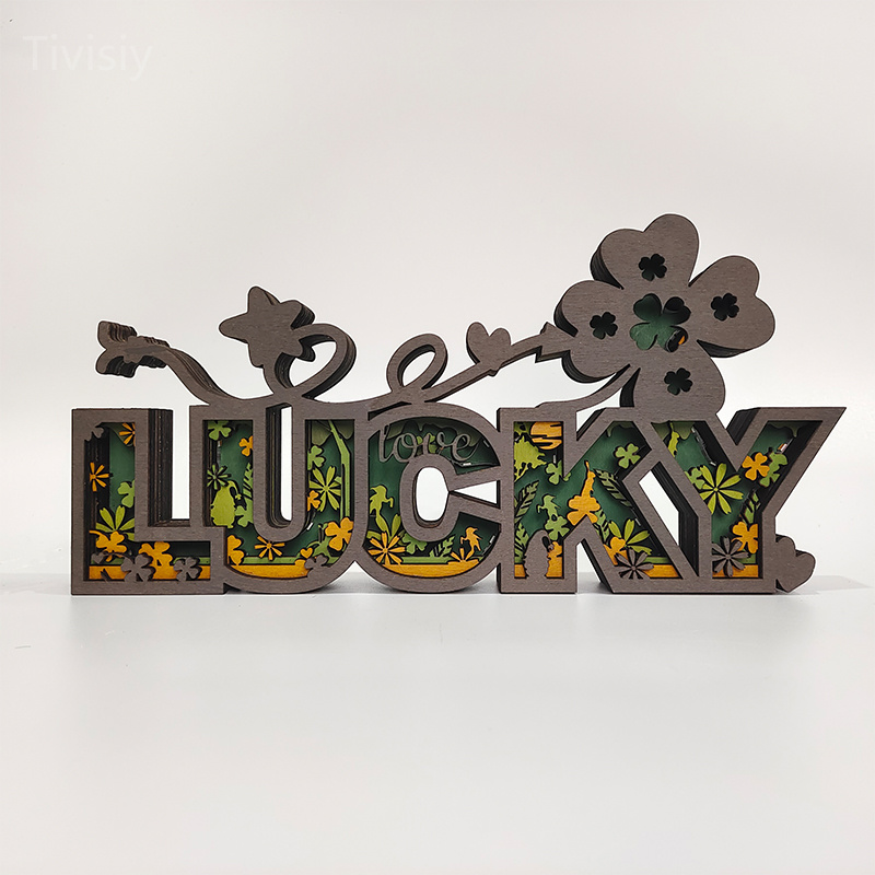 Wooden LUCKY Night Light Decoration, New Year Gift, Blessed Gift, Bedroom Decoration