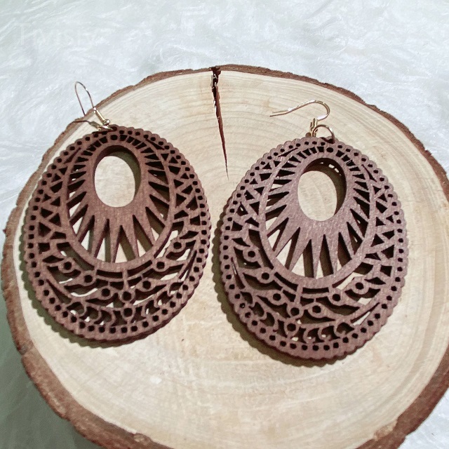 Fashion Wood Sun Cutout Earrings