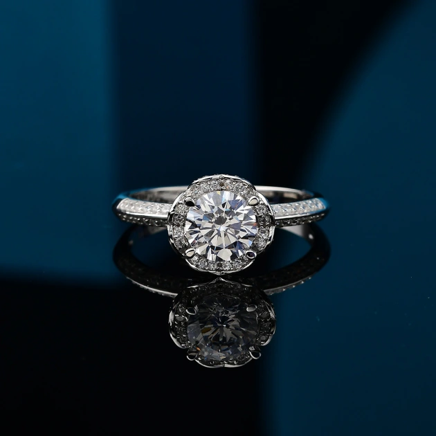 1CT Round Brilliant Cut Bouquet Setting Moissanite Diamond Ring, Engagement, Anniversary