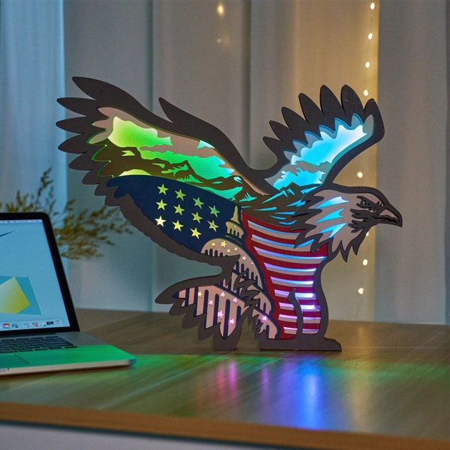 American Flag Eagle Wooden Night Light,Patriotic Art Best for Home Decor or Office Decor