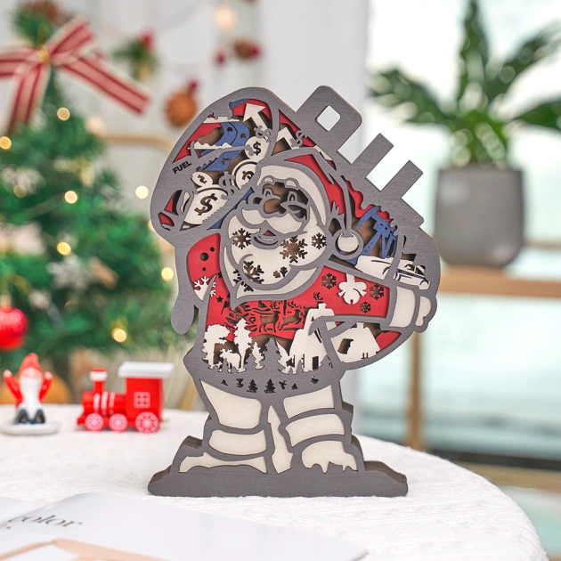 Christmas  Santa Claus 3D Wooden Carving Light, Music Box, Holiday Gift, APP and Remote Control