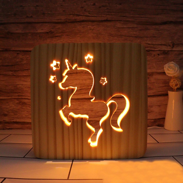 Unicorn Wood Frame Night Light