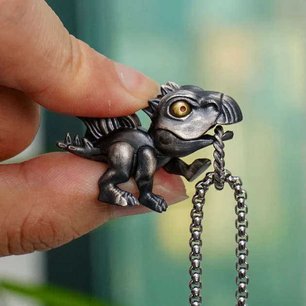 Artistic Stegosaurus Dino Retro Pendant with Moveable Limbs and Biteable Mouth