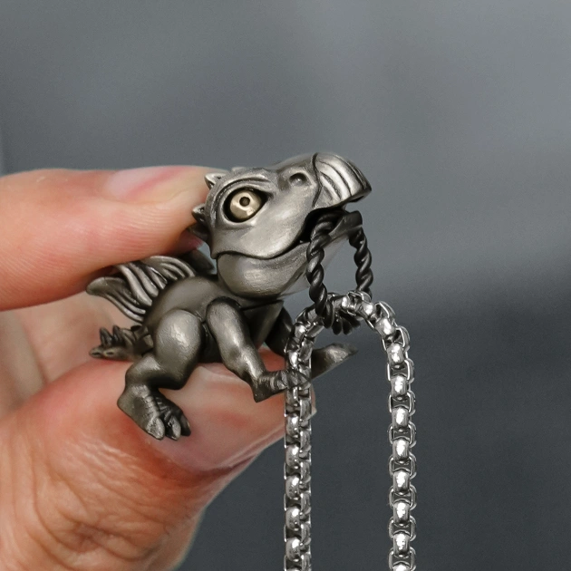 S925 Silver Artistic Stegosaurus Dino Retro Pendant with Moveable Limbs and Biteable Mouth
