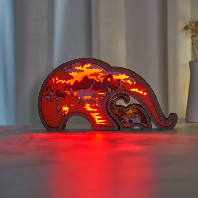 Elephant Protect Baby LED Wooden Night Light with Voice Control and Remote Control