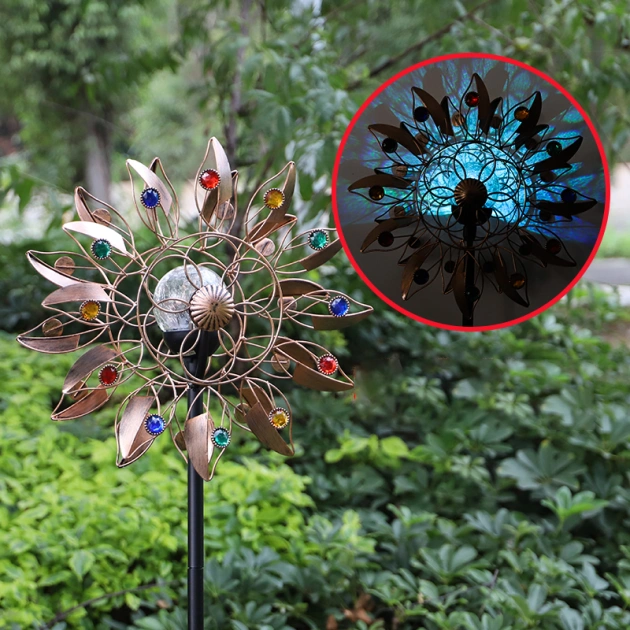 Colored Beads Leaves  Solar Color Changing Wind Spinner