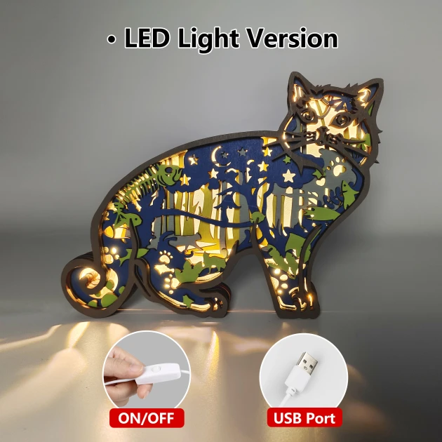 British Shorthair Wooden Night Light,Fairytale themed room decor, gift for cat lover, wife and kids