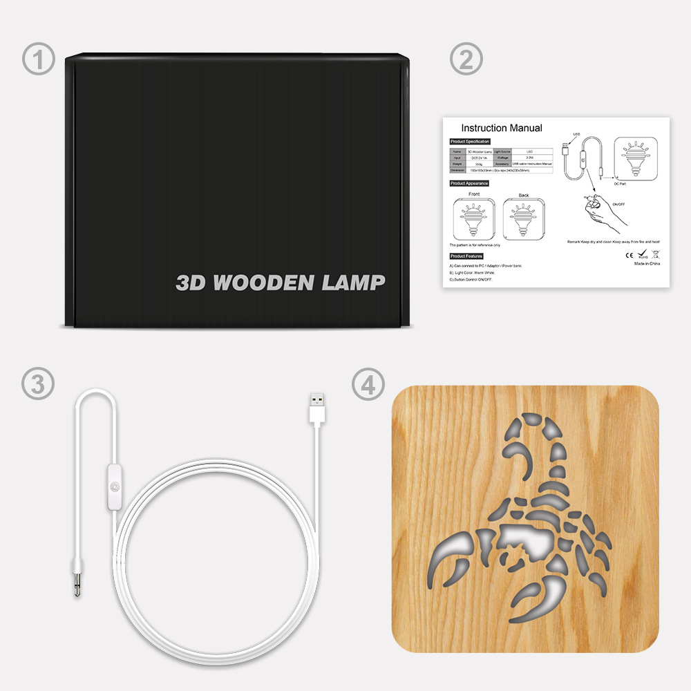 Scorpion Wood Frame Night Light