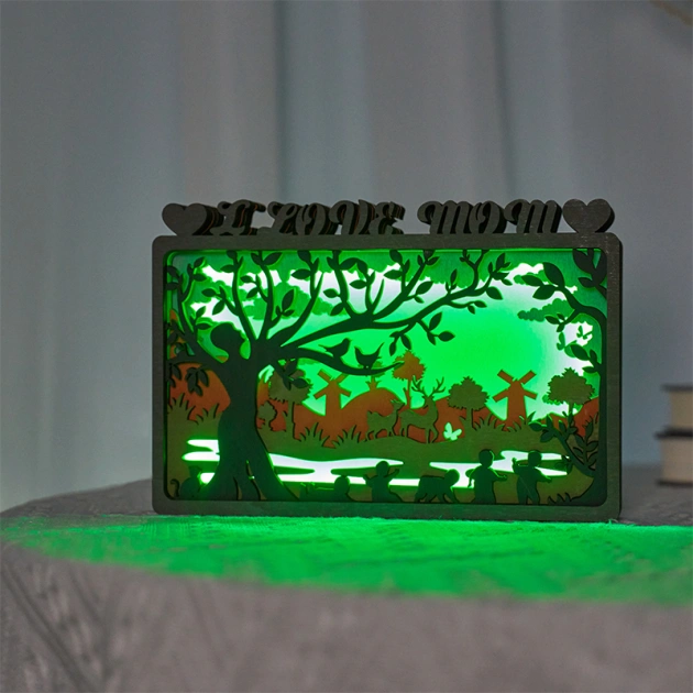 Frame-shape Life Tree LED Wooden Night Light With Voice Control and Remote Control