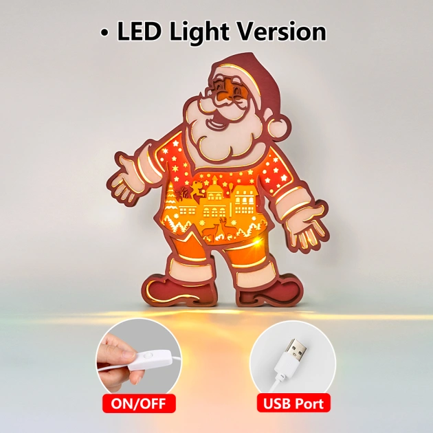 Christmas Santa Claus 3D Wooden Carving Light, Music Box, Holiday Gift, APP and Remote Control