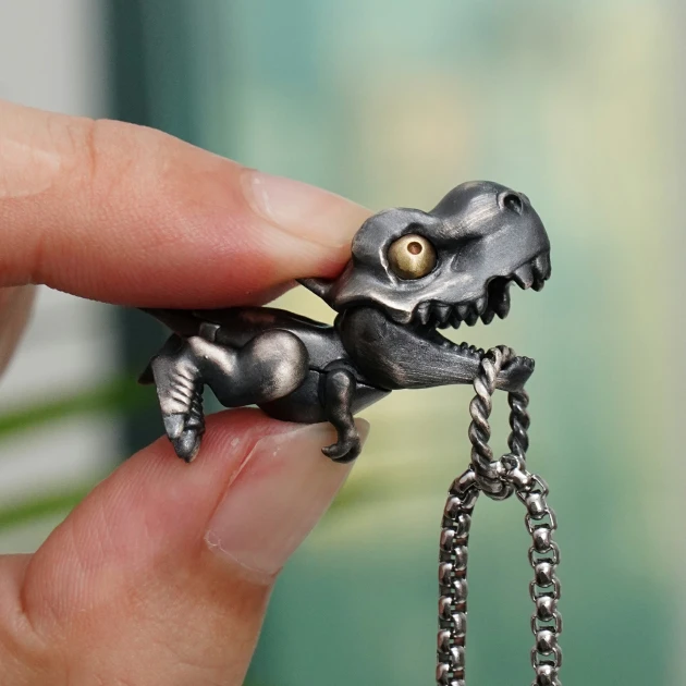 Artistic T-Rex Dino Vintage Pendant with Moveable Limbs and Biteable Mouth