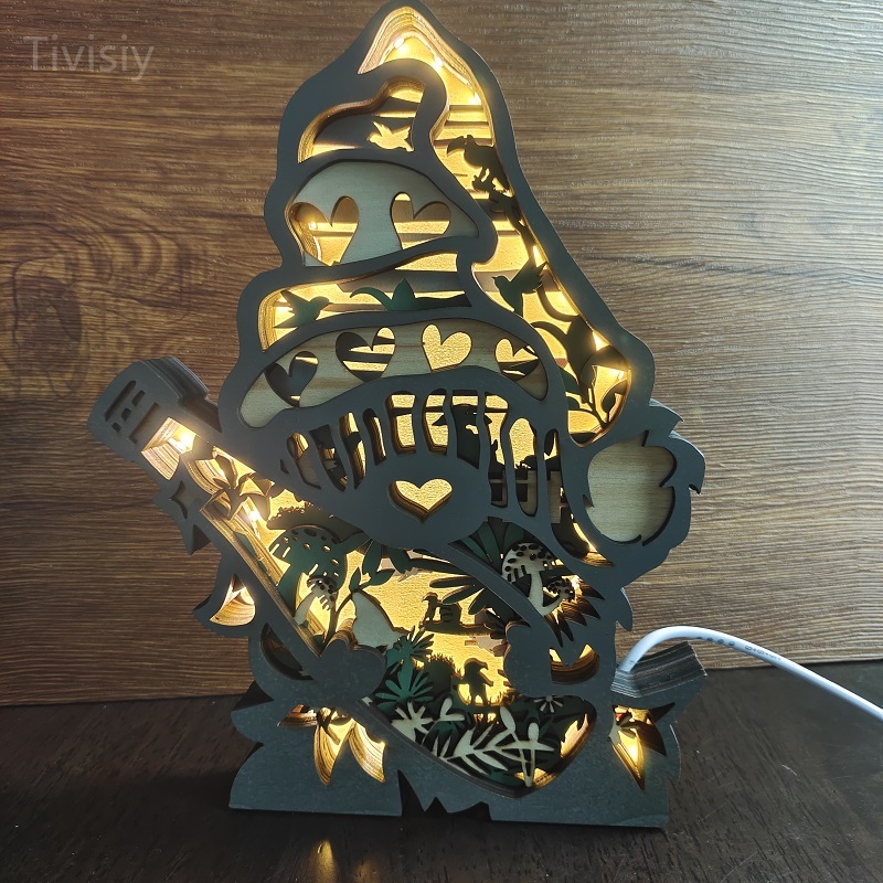 Getting Drunk Gnome 3D Wooden Carving,Suitable for Home Decoration,Holiday Gift,Art Night Light
