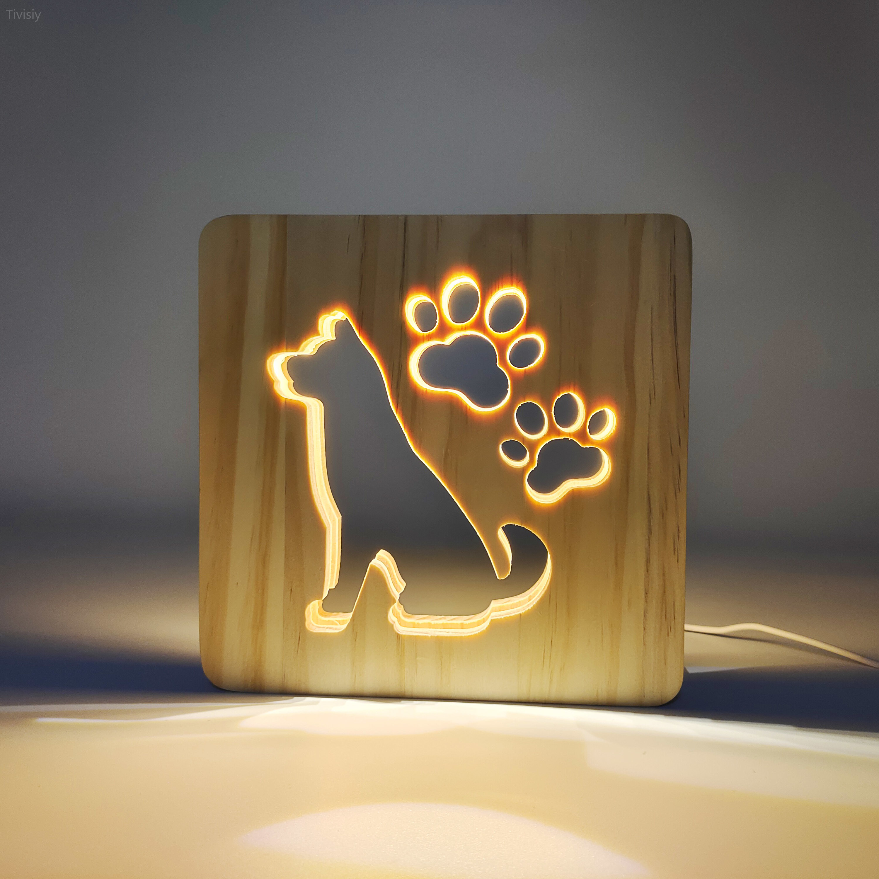 Wooden Dog Decorative Lamp
