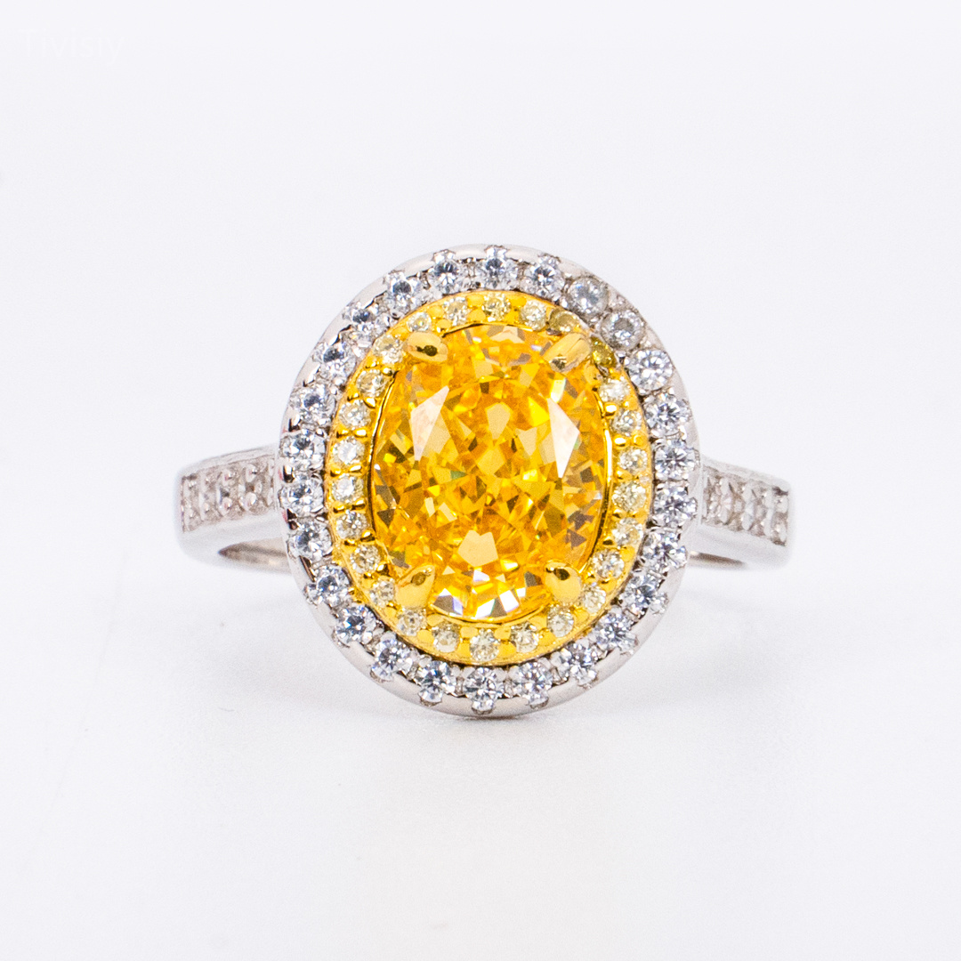 Oval Shape Yellow Cubic Zirconia Platinum Plated Sterling Silver Sunshine in Winter Ring, Engagement