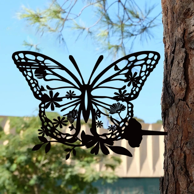Garden Decor Art - Metal Butterfly Cardinal Silhouettes Lawn Ornaments, Festival Decorations