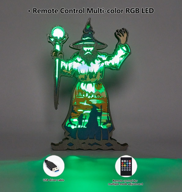 Wizard Wooden Light, Suitable for Home Decoration, Holiday Gift, Art Night Light