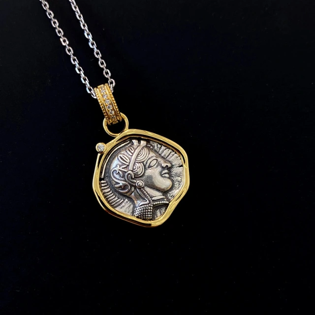 Athena, Goddess of Wisdom and Owl Coin Pendant Necklace