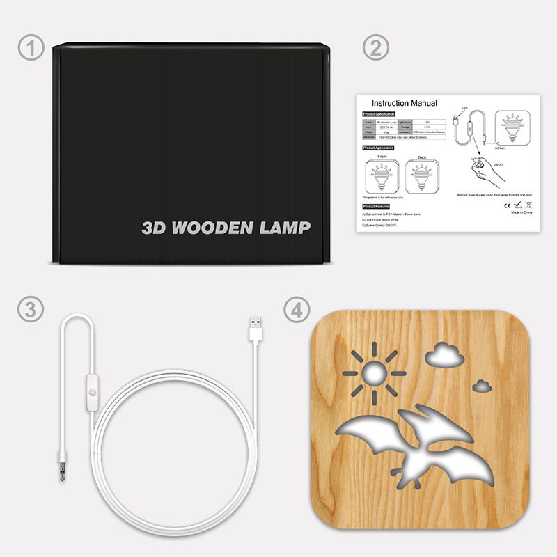 Pterodactyl Wood Frame Night Light