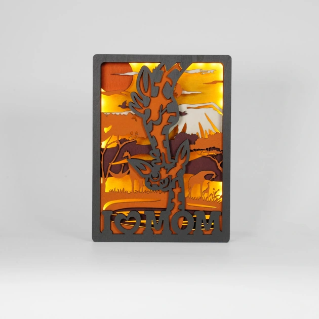 Frame-shape Giraffe LED Wooden Night Light Gift for Mother's Day, Home Desktop Decor Room Wall Decor