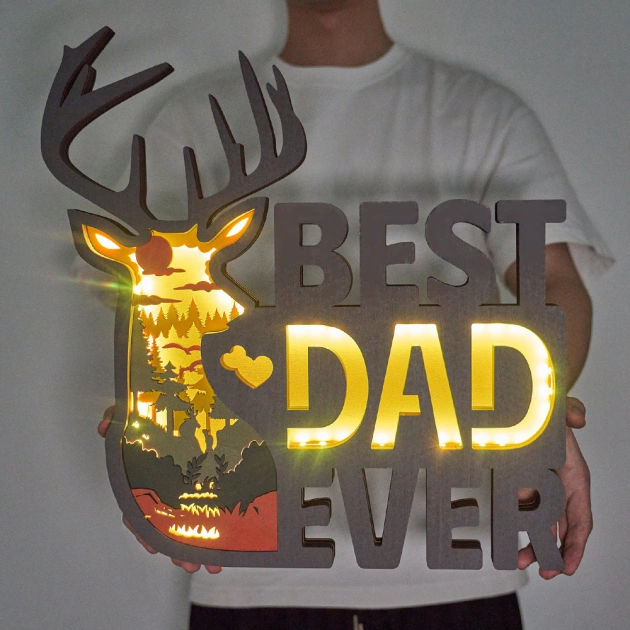 Best Dad Ever Reindeer Wooden Night Light Gift for Father Home Desktop Decor