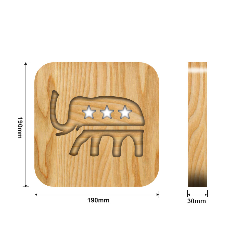 Elephant Wood Frame Night Light