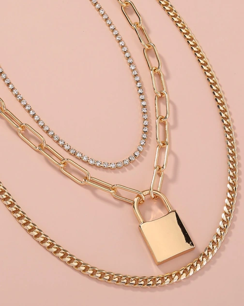 Street Style Plaid Chain Lock Necklace