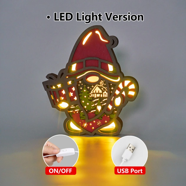 Christmas Elf 3D Wooden Carving Light, Music Box, Holiday Gift, APP and Remote Control