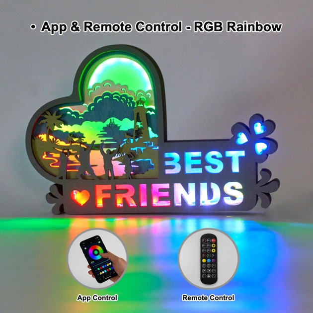 Best Friends - Wooden Night Light with APP Control and Remote Control