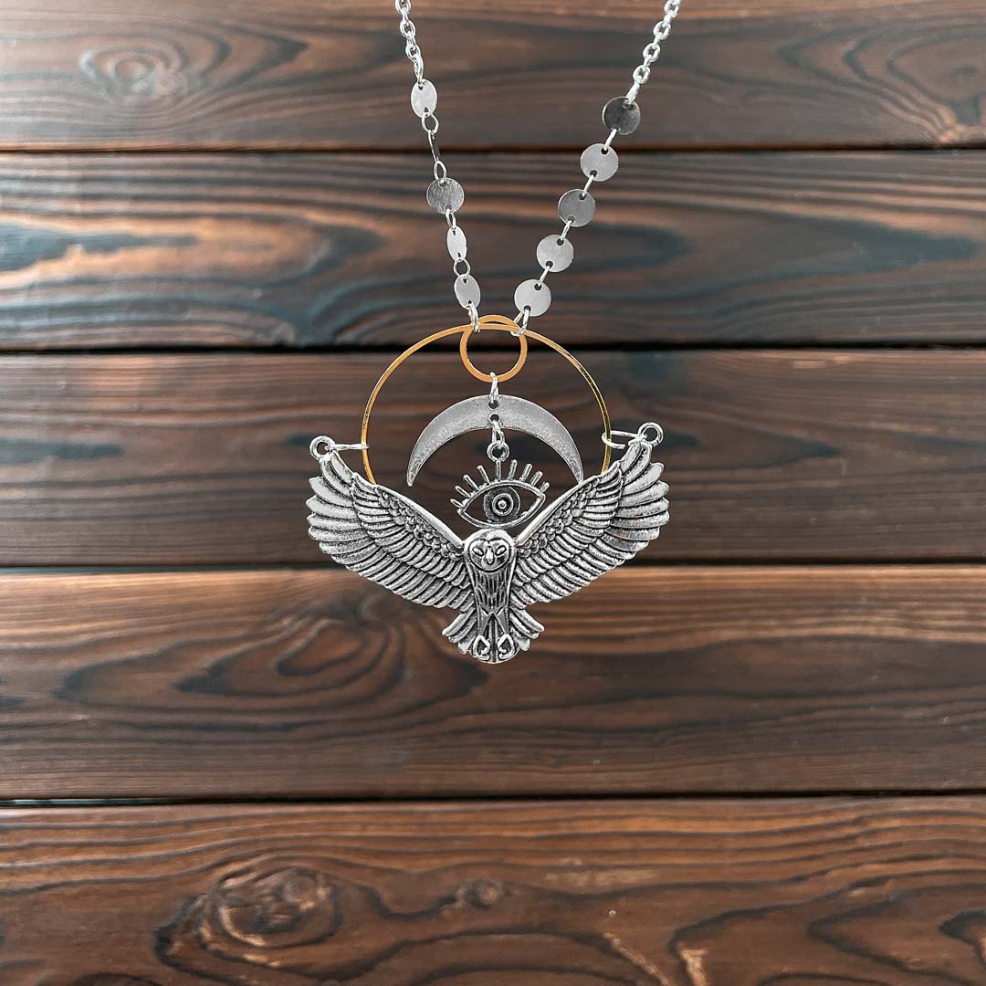 All-Seeing Eye and Crescent Owl Necklace