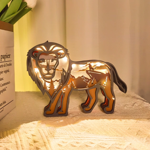 Lion Wooden Carving Light, Suitable For Bedroom, Bedside, Desk, Exquisite Night Light