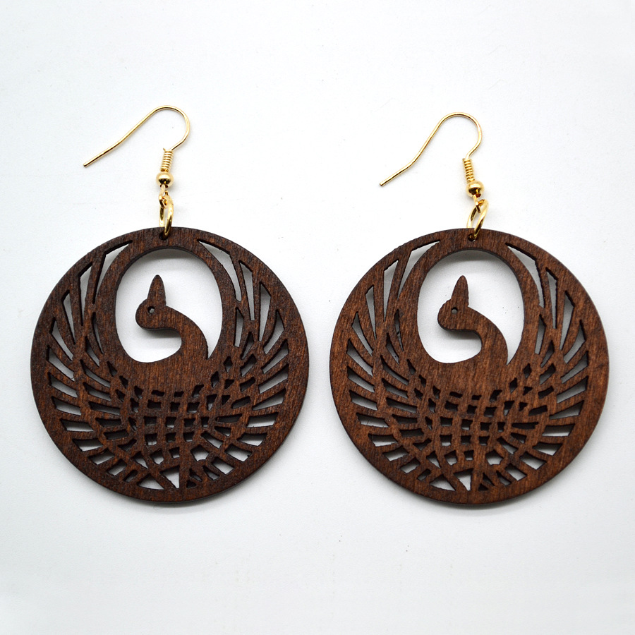Classic Fashion Wood Swan Cutout Earrings