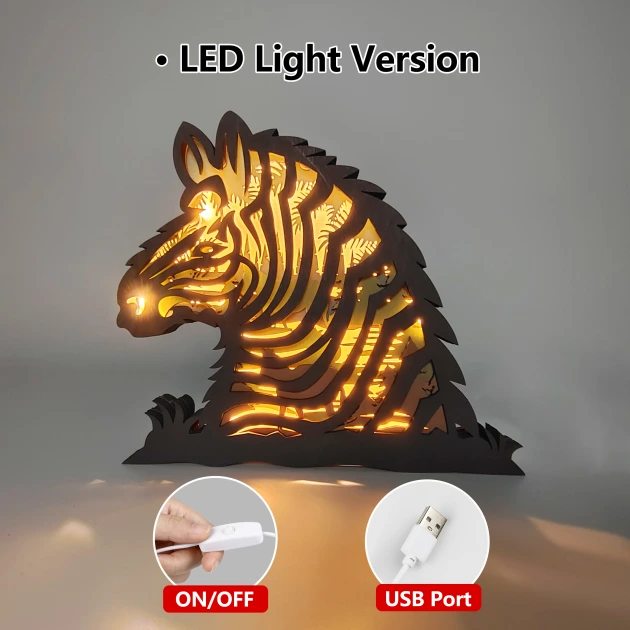 Zebra 3D Wooden Carving,Suitable for Home Decoration,Holiday Gift,Art Night Light