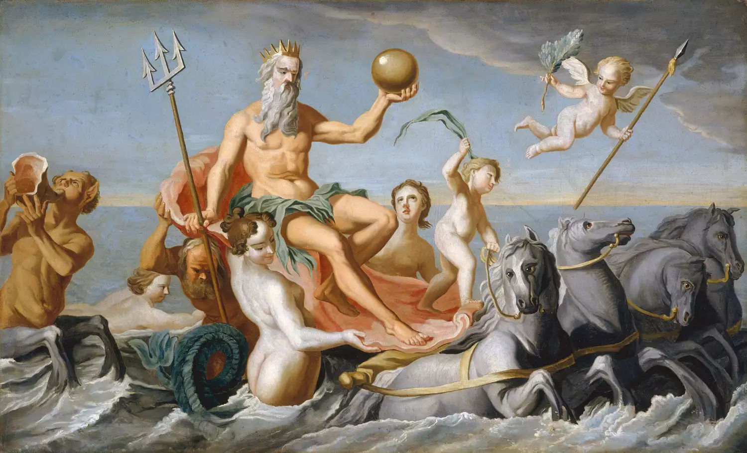 Painting of Poseidon in his chariot at Sea
