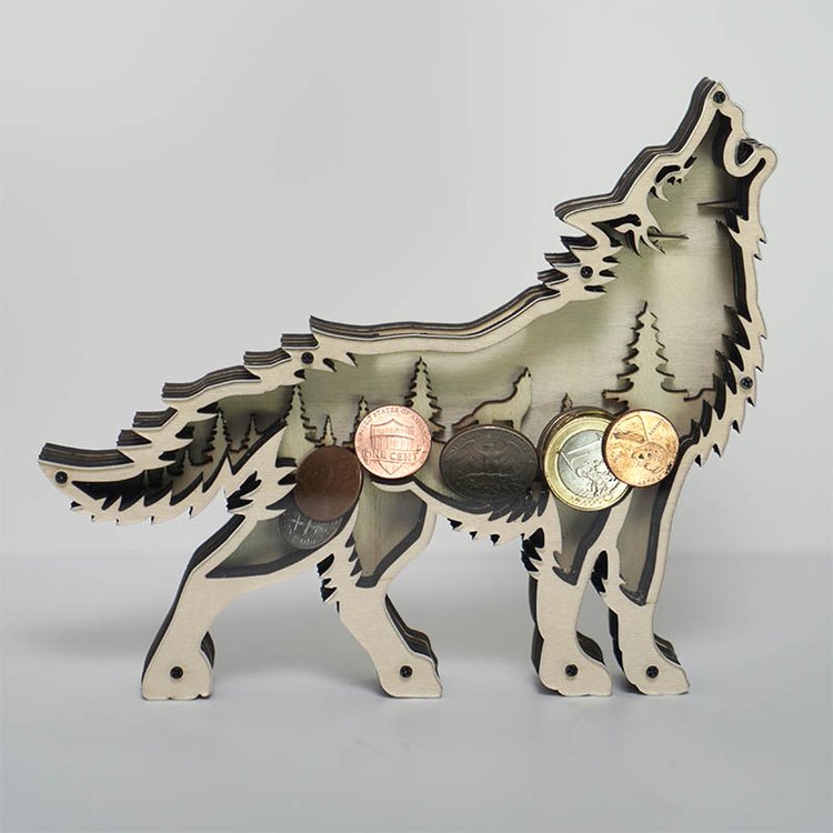 Wolf Carving Handcraft Money Box Gift